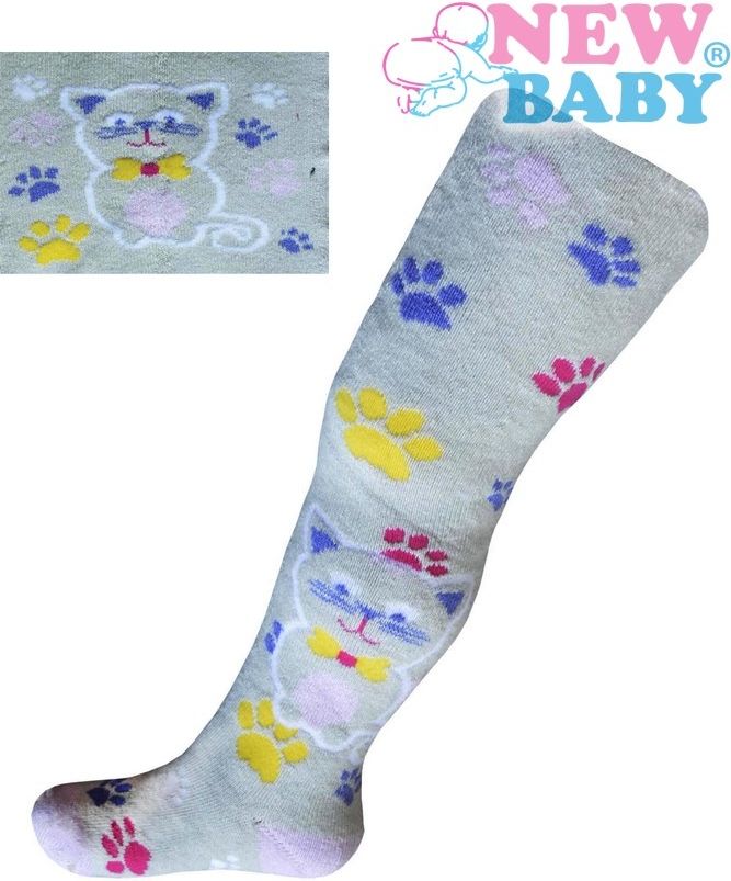 Froté punčocháčky New Baby šedé s kočičkou Šedá 80 (9-12m) - obrázek 1
