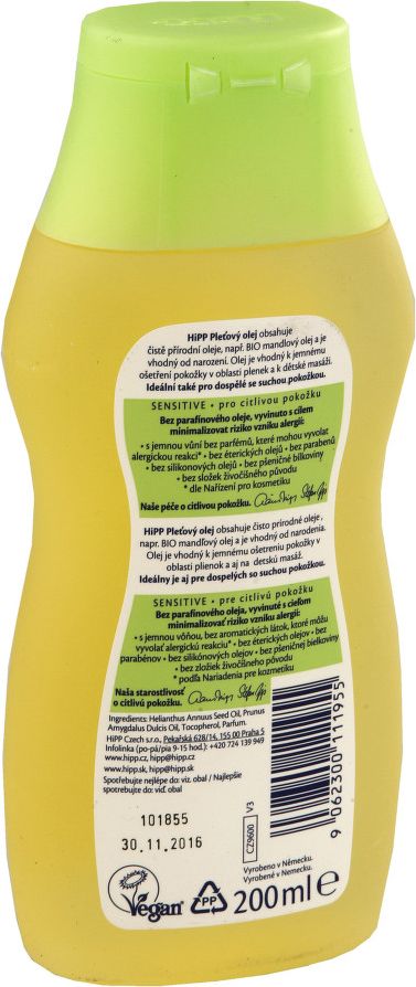 HiPP BABYSANFT Přírodní pleťový olej 200ml - obrázek 2