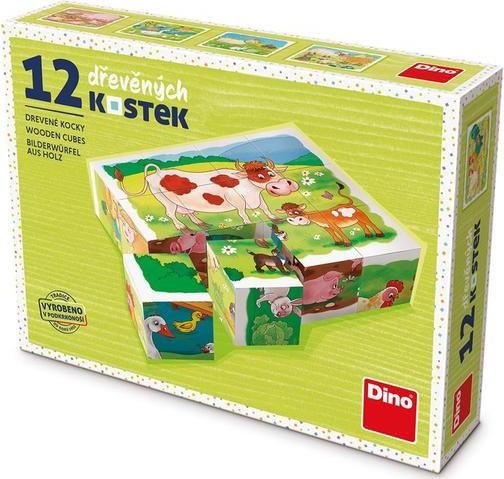 DINO Obrázkové kostky Na farmě, 12 kostek - obrázek 1