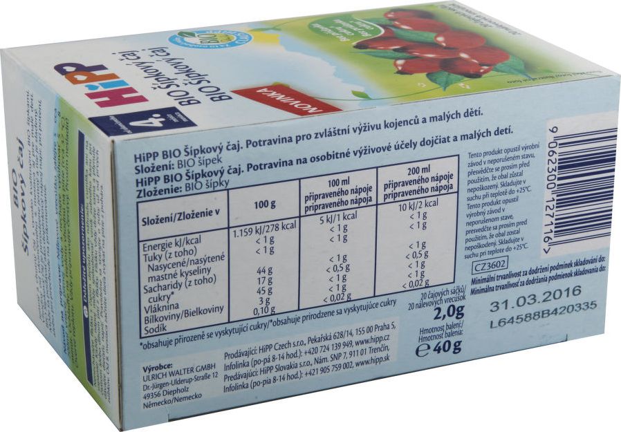 HiPP ČAJ SÁČK.BIO Šípkový čaj 20x2g - obrázek 2