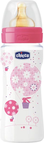 CHICCO Láhev Well-Being 330 ml, kaučukový dudlík rychlý průtok – růžová - obrázek 1