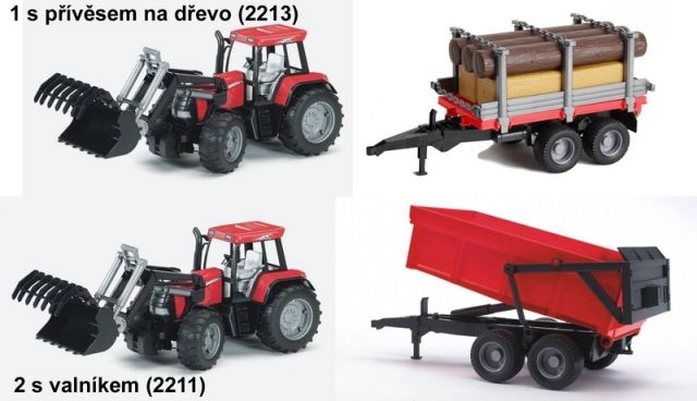 Bruder 0954 Traktor Case CVX 170+čelní nakladač+přívěs na dřevo/valník - obrázek 1