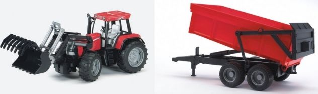 Bruder 0954 Traktor Case CVX 170+čelní nakladač+přívěs na dřevo/valník - obrázek 3