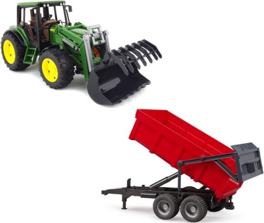 Bruder 1127 Traktor John Deere 6920 s čelním nakadačem a červeným valníkem - obrázek 1