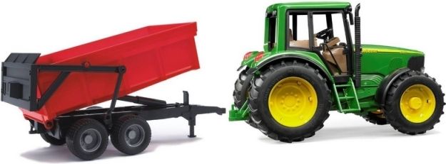 Bruder 1127 Traktor John Deere 6920 s čelním nakadačem a červeným valníkem - obrázek 4