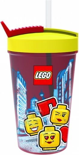LEGO ICONIC Girl kelímek s brčkem - žlutá/červená 500 ml - obrázek 1