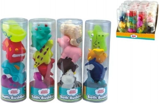 Teddies Stříkací figurky zvířátka/autíčka do vany 4ks gumová asst 4 druhy v tubě - obrázek 1