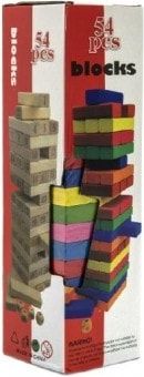 Teddies Hra Jenga věž 54 barevných dílků dřevo v krabičce 8x29cm - obrázek 1