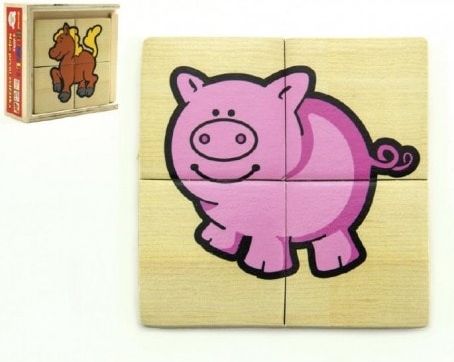 Teddies Puzzle 4ks pro nejmenší dřevo Moje první zvířátka MPZ v dřevěné krabičce 11x11x4 cm - obrázek 1