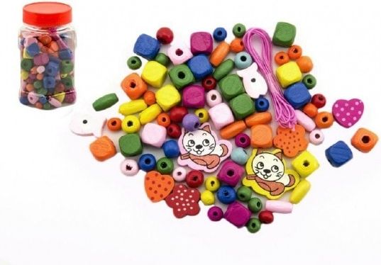 Teddies Korálky dřevěné barevné mix v plastové dóze 7x10cm - obrázek 1