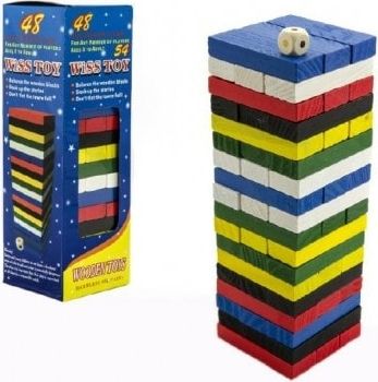 Teddies Hra Jenga věž dřevo barevné 48ks hlavolam v krabičce 7x23x7cm - obrázek 1