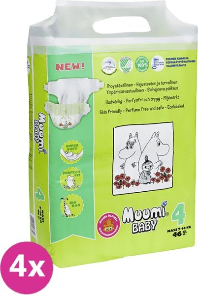 MUUMI Baby Maxi 184 ks (7-14 kg) MĚSÍČNÍ BALENÍ – jednorázové pleny - obrázek 1
