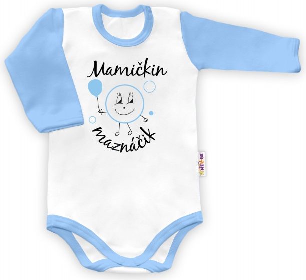 Baby Nellys Baby Nellys Body dlouhý rukáv Mamičkin maznáčik - bílé/modrý lem 48/52 - obrázek 1