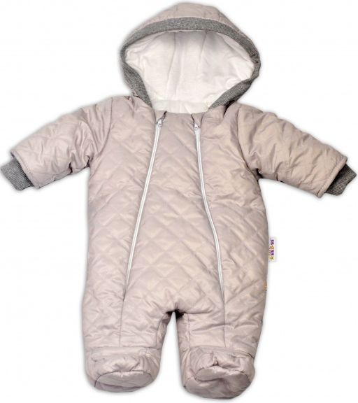 Baby Nellys Kombinézka s kapuci Lux Baby Nellys ®prošívaná/kostičky - sv. šedá, vel. 62 62 (3-6m) - obrázek 1