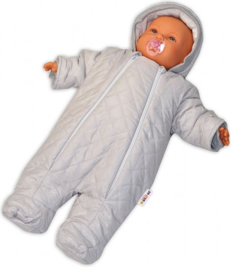 Baby Nellys Kombinézka s kapuci Lux Baby Nellys ®prošívaná/kostičky - sv. šedá, vel. 62 62 (3-6m) - obrázek 2