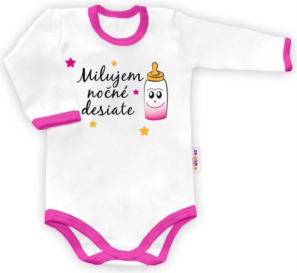 Baby Nellys Baby Nellys Body dlouhý rukáv vel. 56, Milujem nočné desiate - bílé/růžový lem 56 (1-2m) - obrázek 1