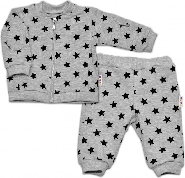 Baby Nellys Bavlněná tepláková souprava Baby Nellys ® - Hvězdičky černé/šedá - vel. 68 68 (4-6m) - obrázek 1