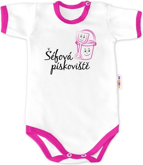Baby Nellys Baby Nellys Body krátký rukáv - Šéfová pískoviště - bílé/růžový lem, vel. 68 68 (4-6m) - obrázek 1