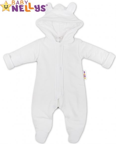 Baby Nellys Oteplený overálek/kombinézka s kapuci a oušky Baby Nellys ® - bílý 62 (3-6m) - obrázek 1