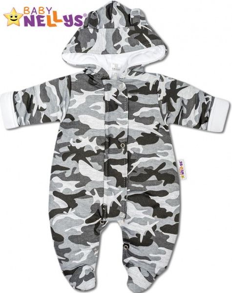 Baby Nellys Kombinézka s kapuci a oušky Army Baby Nellys ® maskač šedý 56 (1-2m) - obrázek 1