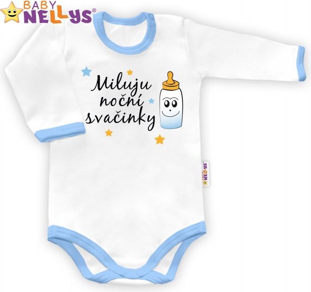 Baby Nellys Baby Nellys Body dlouhý rukáv vel. 74, Miluju noční svačinky - bílé/modrý lem 74 (6-9m) - obrázek 1