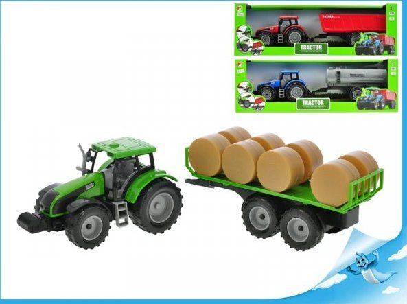 MIKRO TRADING Traktor s vlečkou model 1:32 červený poškozený obal - obrázek 1