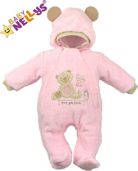 Baby Nellys Chlupáčkový overálek/kombinézka SWEET BEAR - růžový 74 (6-9m) - obrázek 2