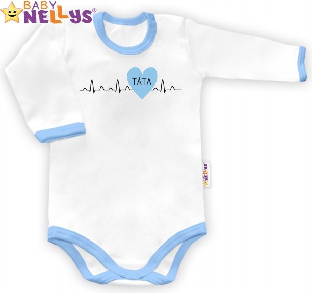 Baby Nellys Baby Nellys Body dlouhý rukáv vel. 80, Táta v srdíčku - bílé/modrý lem 80 (9-12m)