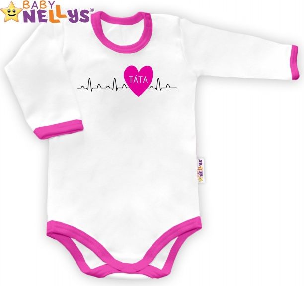 Baby Nellys Baby Nellys Body dlouhý rukáv vel. 80, Táta v srdíčku - bílé/růžový lem 80 (9-12m) - obrázek 1