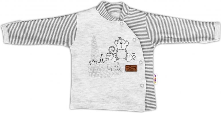 Baby Nellys Baby Nellys Bavlněná košilka Monkey zapínání bokem - sv. šedý melírek, vel. 62 - obrázek 1