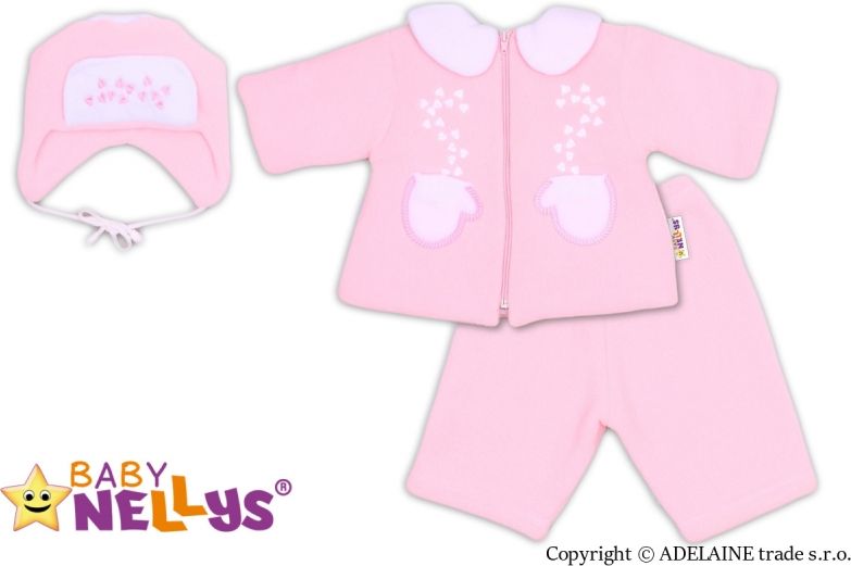 Baby Nellys Kabátek, čepička a kalhoty Baby Nellys ®- sv. růžová - obrázek 1