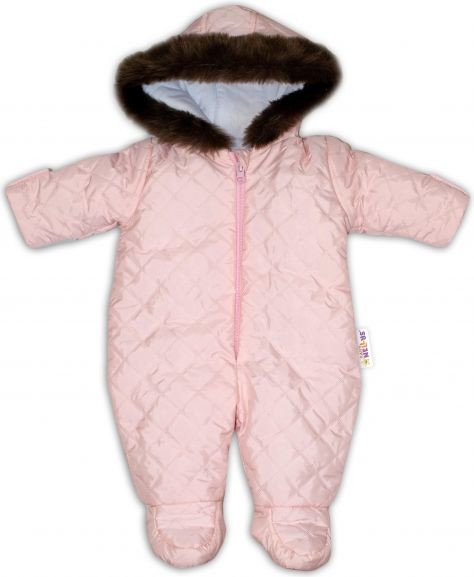 Baby Nellys Kombinéza s kapucí a kožíškem Baby Nellys ®prošívaná - sv. růžová - obrázek 1