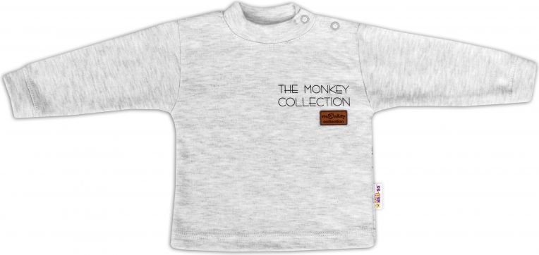 Baby Nellys Baby Nellys Bavlněné tričko dlouhý rukáv Monkey - sv. šedý melírek - obrázek 1