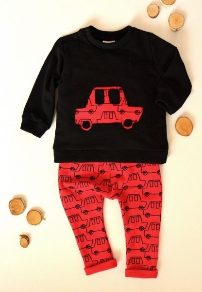 K-Baby K-Baby Sada triko/mikinka   tepláčky Auto - černá/červená, vel. 74 - obrázek 1