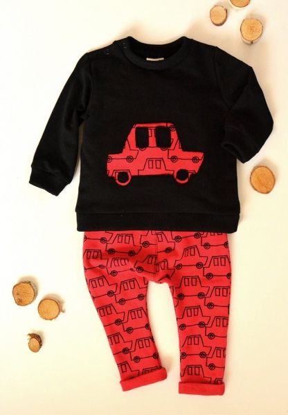 K-Baby K-Baby Sada triko/mikinka tepláčky Auto - černá/červená, vel. 74 - obrázek 1