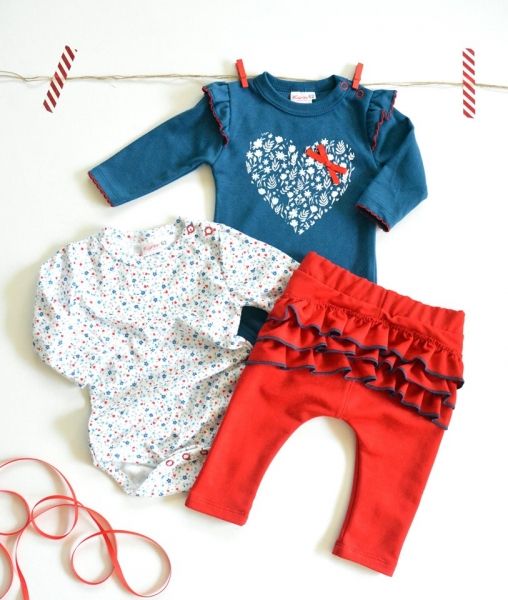K-Baby K-Baby Sada 2 x body dl. rukáv   1 x tepláčky, Srdíčko, jeans/bílá/červená, vel. 80 - obrázek 1