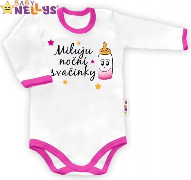 Baby Nellys Baby Nellys Body dlouhý rukáv vel. 80, Miluju noční svačinky - bílé/růžový lem 80 (9-12m) - obrázek 1
