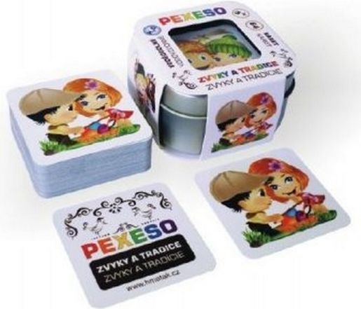 Pexeso zvyky a tradice voděodolné 64 karet v plechové krabičce 6x6x4cm Hmaťák - obrázek 1