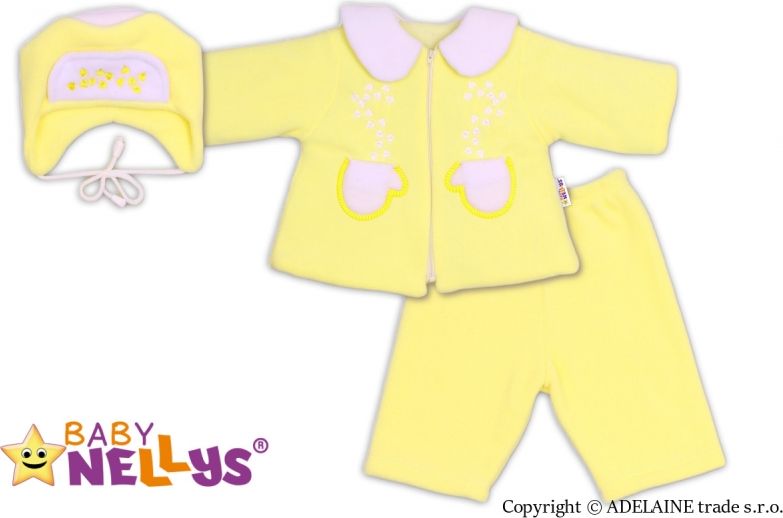 Baby Nellys Kabátek, čepička a kalhoty Baby Nellys ® - krémově žlutá - obrázek 1