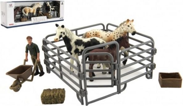 Zvířátka domácí farma plast kůň s doplňky sada 4 druhy v krabičce 43x14x10cm - obrázek 1