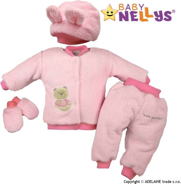 Baby Nellys Chlupáčkový komplet Sweet Bear Baby Nellys ® - sv. růžový - obrázek 1