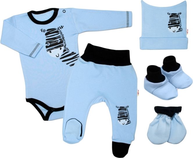 Baby Nellys Baby Nellys 5-ti dílná soupravička do porodnice Zebra - modrá - obrázek 1
