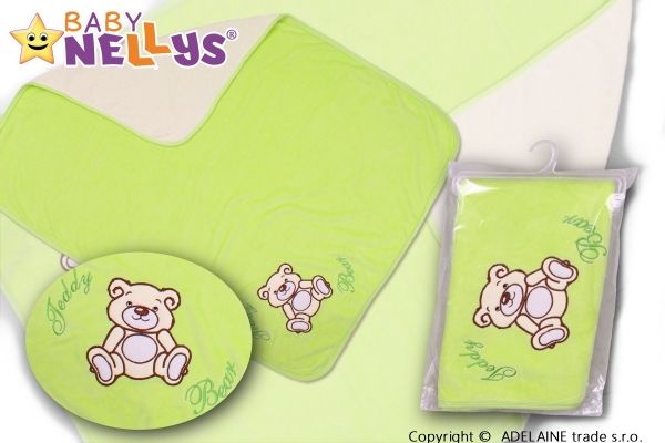 Baby Nellys Deka/dečka froté/velur - Medvídek Teddy Bear - zelená - obrázek 1
