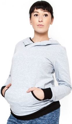 Be MaaMaa Těhotenská mikina s kapucí Vera - sv. šedý melírek - obrázek 1