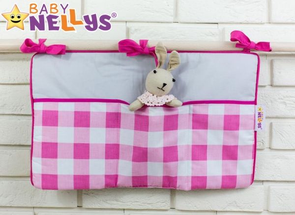 Baby Nellys Praktický kapsář na postýlku č. 20 Šedý s ružovými čtverečky - obrázek 1