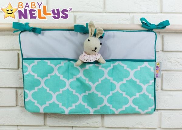 Baby Nellys Praktický kapsář na postýlku č. 14 Šedý s tyrkysovými ornamenty - obrázek 1