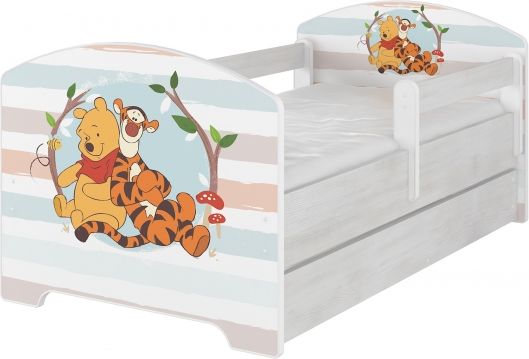 BabyBoo Dětská postel Disney s šuplíkem, 160x80 + pěnová matrace zdarma - Medvídek PÚ proužek, D19 - obrázek 1