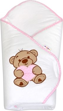 Zavinovačka s výšivkou Baby Nellys ®- Medvídek se srdíčkem - růžový lem - obrázek 1