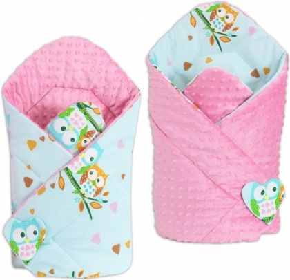 Mamo Tato Oboustranná zavinovačka Minky Baby - Sovičky mátové/ růžová - obrázek 1