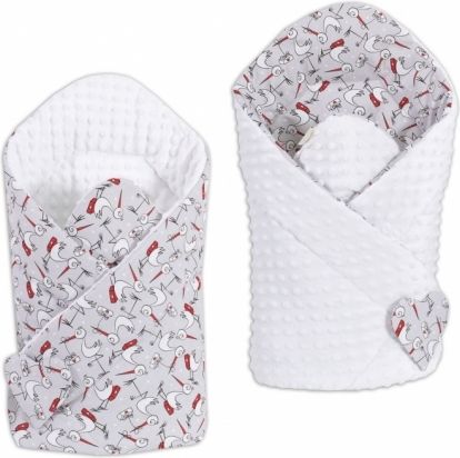 Mamo Tato Oboustranná zavinovačka Minky Baby - Čápi/ bílá - obrázek 1